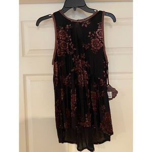 Mesh and velvet floral tank